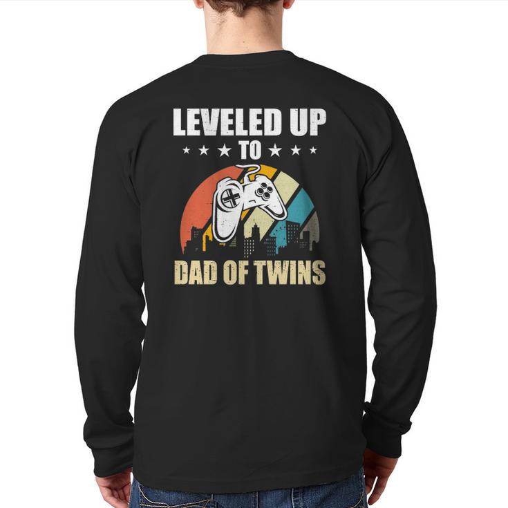 Leveled Up To Dad Of Twins Video Gamer Gaming Back Print Long Sleeve T-shirt