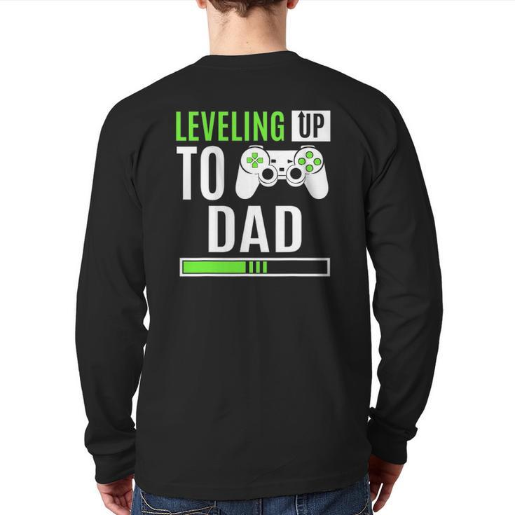 Leveling Up To Dad Gaming Baby Gender Reveal Announcement Back Print Long Sleeve T-shirt