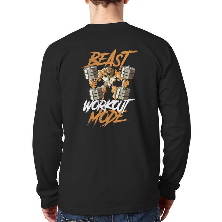 Lion Beast Workout Mode Lifting Weights Muscle Fitness Gym Back Print Long Sleeve T-shirt