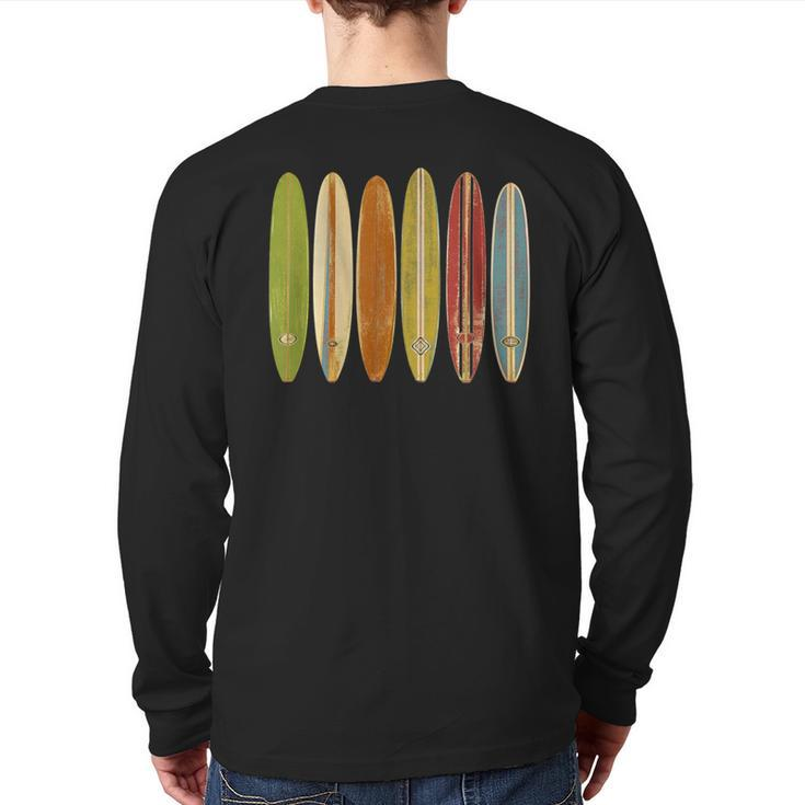 Longboard Surfboards Vintage Retro Style Surfing Back Print Long Sleeve T-shirt