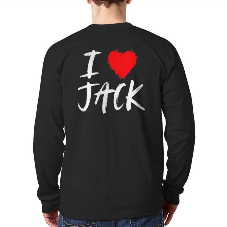 I Love Jack Husband Son Dad Boyfriend Grandson Red Heart Back Print Long Sleeve T-shirt