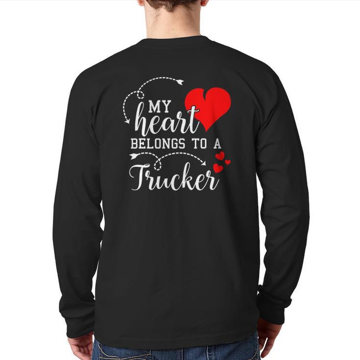I Love My Trucker Husband Wife Valentine's Day Back Print Long Sleeve T-shirt