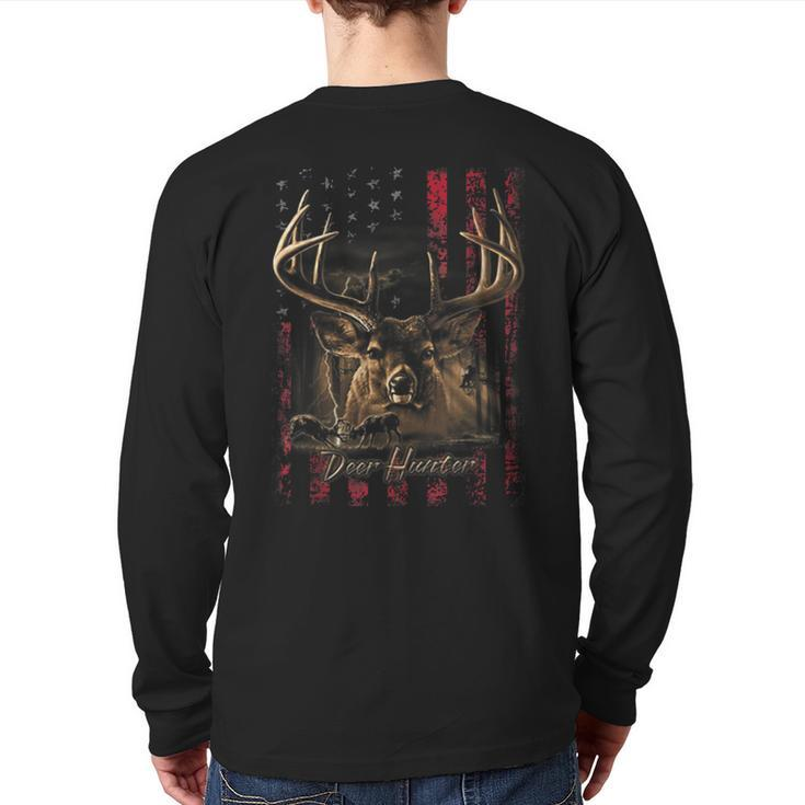 I Love Usa American Flag And Deer Hunter Back Print Long Sleeve T-shirt