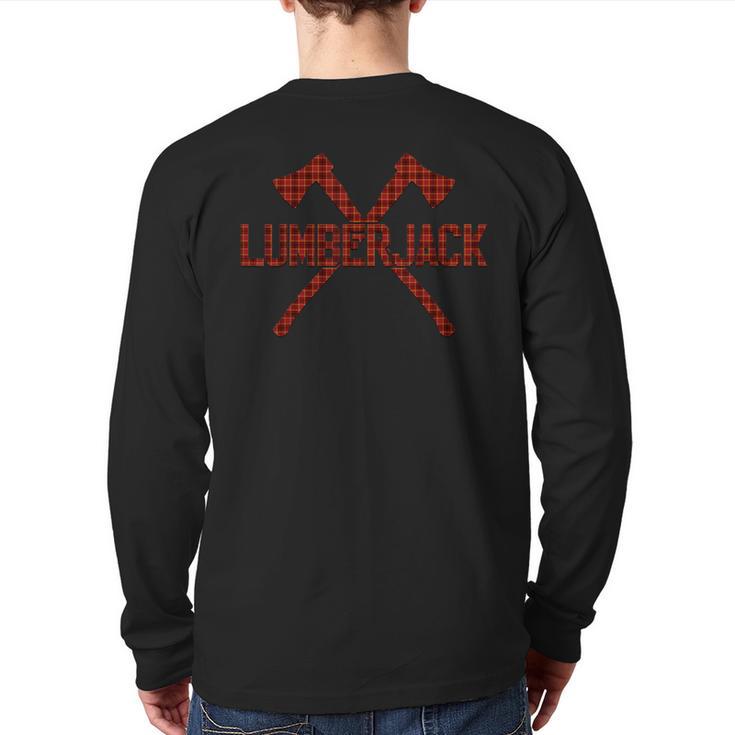 Lumberjack Axe Flannel Pattern Wood Cutter Back Print Long Sleeve T-shirt