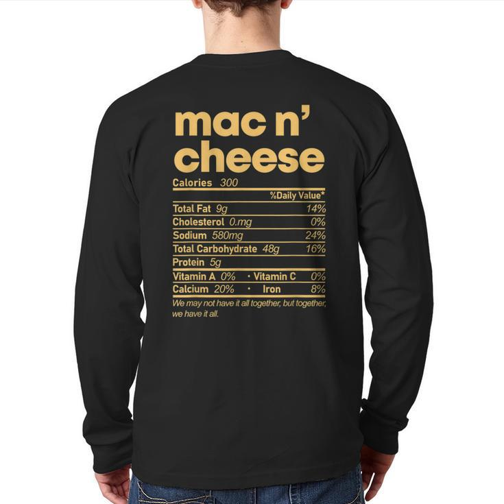 Mac And Cheese Nutrition Thanksgiving Mac N' Cheese Back Print Long Sleeve T-shirt