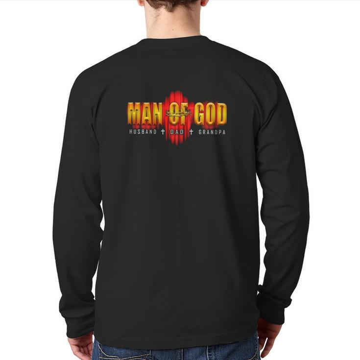 Man Of God Husband Dad Granpa Metal Barbed Wire Back Print Long Sleeve T-shirt