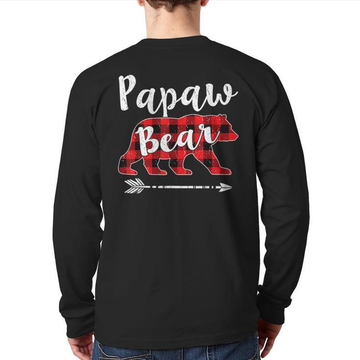 Matching Christmas Pajama Red Plaid Papaw Bear Back Print Long Sleeve T-shirt