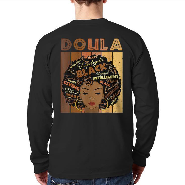 Melanin Doula African Pride Afro Hair Black History Month Back Print Long Sleeve T-shirt