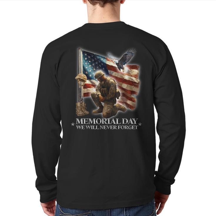 Memorial Day Land Of Free Never Forget Veterans America Flag Back Print Long Sleeve T-shirt