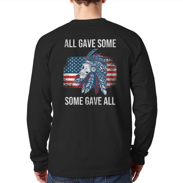 Memorial Day Military Vintage Us Patriotic American Skull Back Print Long Sleeve T-shirt