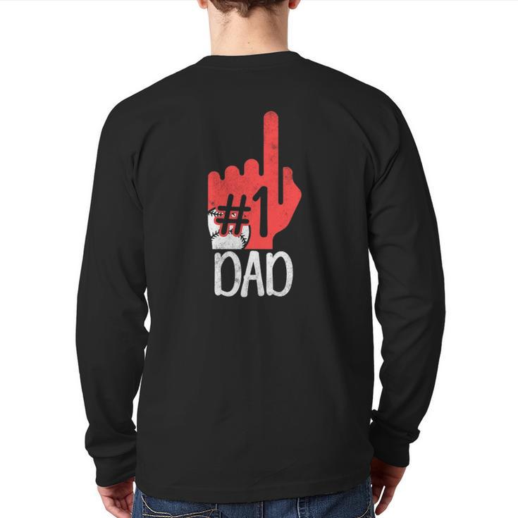 Mens 1 Dad Baseball Player Vintage Baseball Daddy Back Print Long Sleeve T-shirt