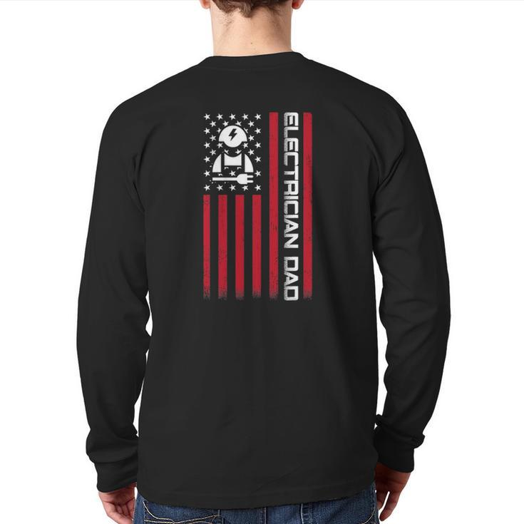 Mens 4Th Of July Us Flag Electrician Dad For Father's Day Back Print Long Sleeve T-shirt