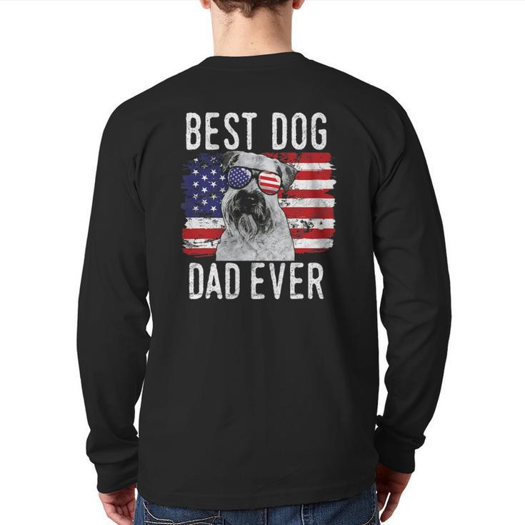 Mens American Flag Best Dog Dad Ever Soft Coated Wheaten Terrier Back Print Long Sleeve T-shirt