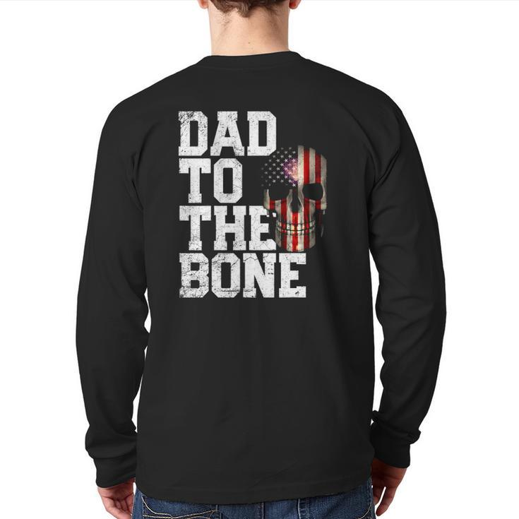 Mens American Flag Skull 4Th Of July Dad Father's Day Back Print Long Sleeve T-shirt