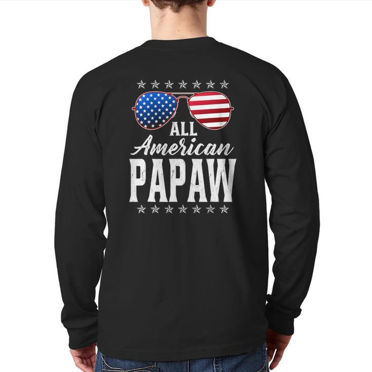 Mens All American Papaw 4Th Of Julyfathers Day Papaw Back Print Long Sleeve T-shirt