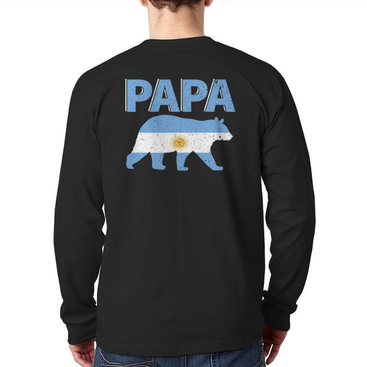 Mens Argentina Flag Papa Bear Argentinian Dad Father's Day Back Print Long Sleeve T-shirt