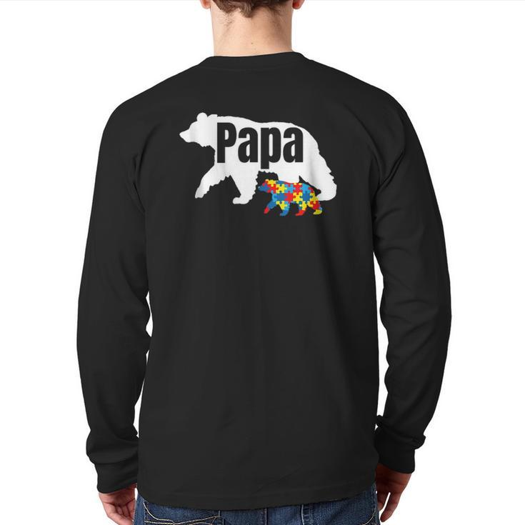 Mens Bear With Cub Cool Autism Awareness Papa Dad Back Print Long Sleeve T-shirt