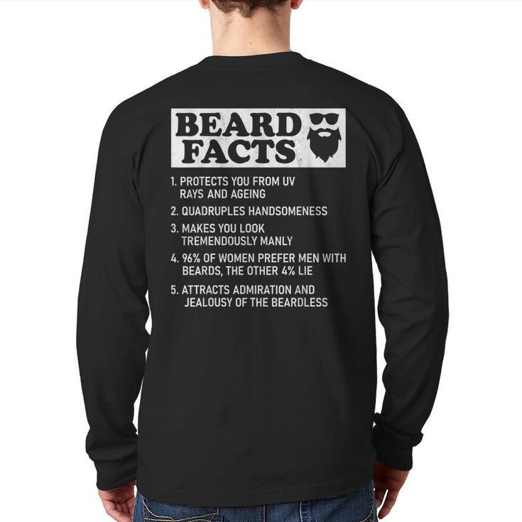 Mens Beard Facts Protects Ageing Makes Manly Bearded Dad Back Print Long Sleeve T-shirt