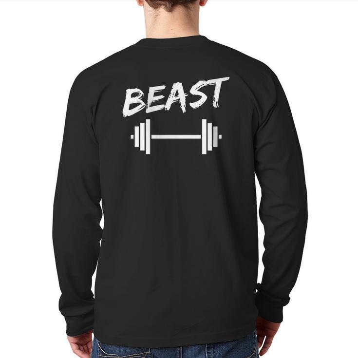 Mens Beast Father Son Fitness Bodybuilding Matching Back Print Long Sleeve T-shirt