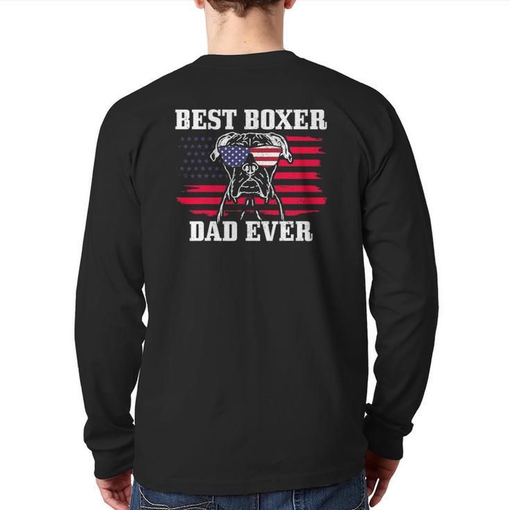 Mens Best Boxer Dad Ever Dog Patriotic 4Th Of July American Flag Back Print Long Sleeve T-shirt