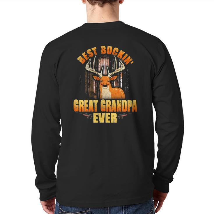 Mens Best Buckin' Great Grandpa Ever Deer Hunting Father's Day Back Print Long Sleeve T-shirt