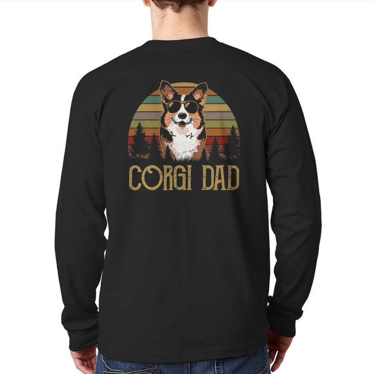 Mens Best Corgi Dad Ever Retro Vintage Corgi Dad Father's Day Back Print Long Sleeve T-shirt