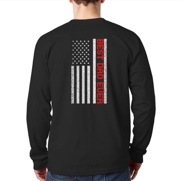 Mens Best Dad Ever Thin Red Line Dad Fathers Day American Flag Back Print Long Sleeve T-shirt