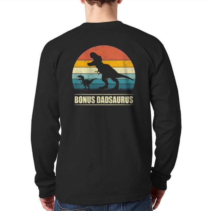 Mens Bonus Dadsaurusrex Dinosaur Bonus Dad Saurus Family Back Print Long Sleeve T-shirt