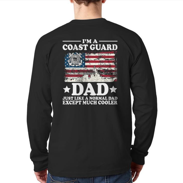 Mens Coast Guard Dad American Flag Military Family Back Print Long Sleeve T-shirt