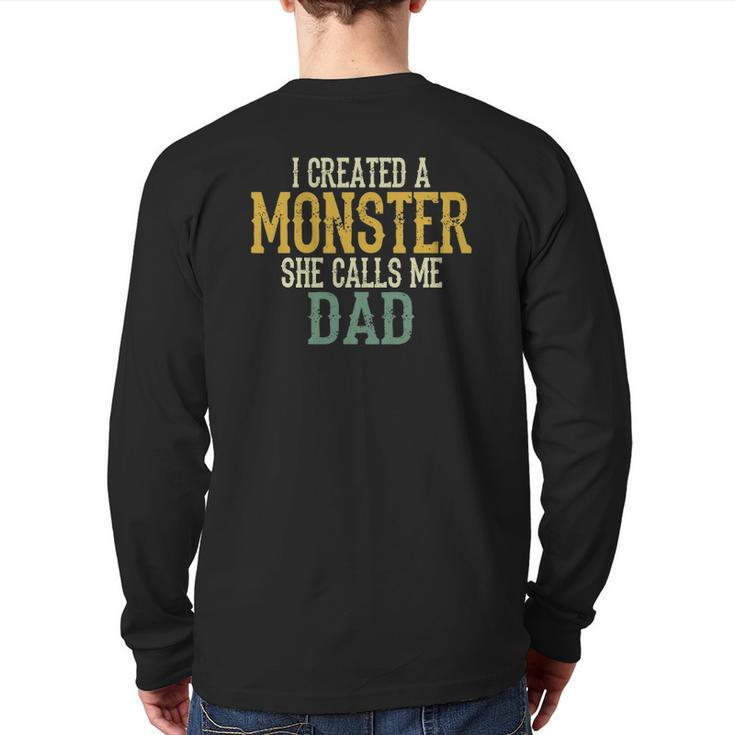 Mens I Created A Monster She Calls Me Dad Vintage Sunset Back Print Long Sleeve T-shirt