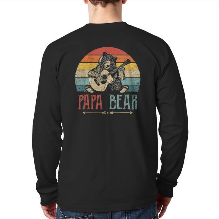Mens Cute Papa Bear Vintage Father's Day Retro Dad Guitar Back Print Long Sleeve T-shirt