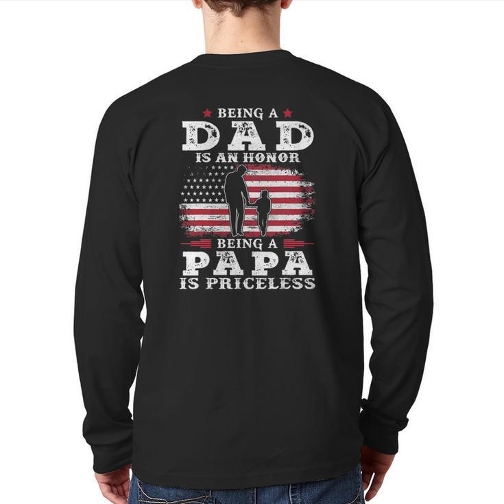 Mens Being Dad Is An Honor Being Papa Is Priceless Usa Flag Back Print Long Sleeve T-shirt
