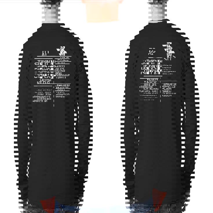 Mens Dad Stats Dungeons Gamer D20 Tabletop Dragons Nerdy Back Print Long Sleeve T-shirt