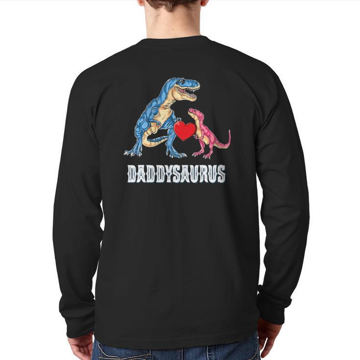 Mens Daddy Saurus Rex Daddysaurus Dad Fathers Day Back Print Long Sleeve T-shirt