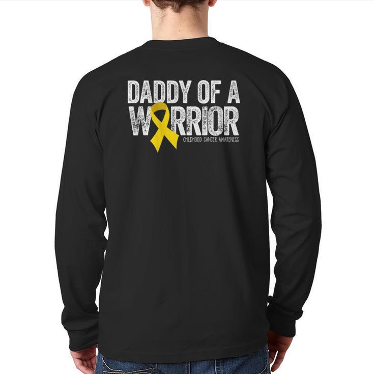 Mens Daddy Of A Warrior Childhood Cancer Dad Ribbon Back Print Long Sleeve T-shirt