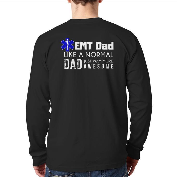 Mens Emt Dad Ems Medic Men Daddy Graphic Tee Back Print Long Sleeve T-shirt
