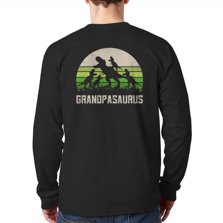 Mens Father's Day Grandpa Grandpasaurus Dinosaur 4 Kids Trex Back Print Long Sleeve T-shirt
