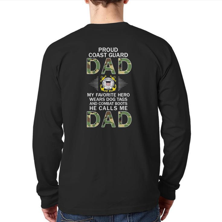 Mens My Favorite Hero Wears Combat Boots Proud Coast Guard Dad Back Print Long Sleeve T-shirt