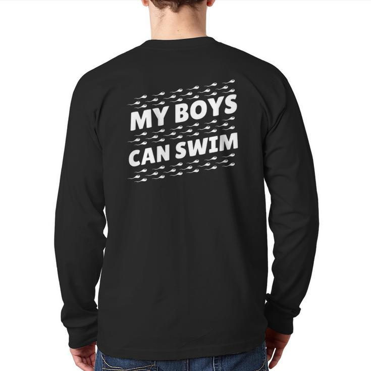 Mens My Boys Can Swim First Time Dad To Be Back Print Long Sleeve T-shirt