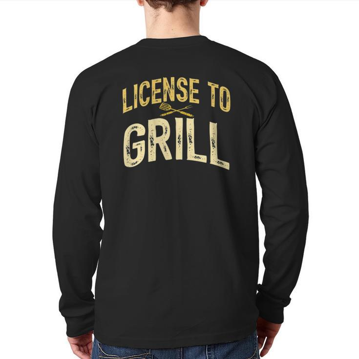 Mens Dad Loves Bbq License To Grill Meat Smoking Vintage Back Print Long Sleeve T-shirt