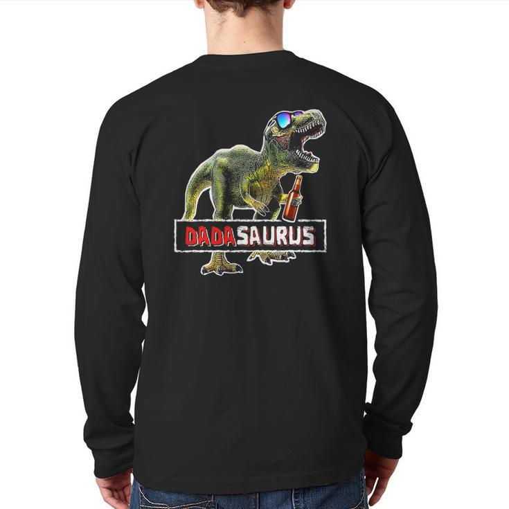 Mens Dadasaurus Rex Beer Fathers Day rex Dad Back Print Long Sleeve T-shirt