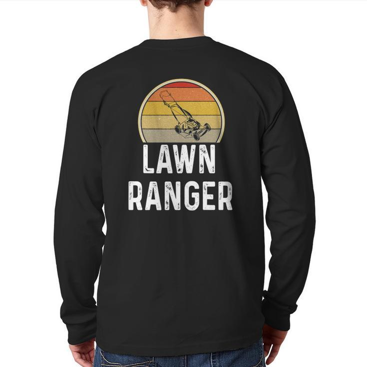 Mens Lawn Ranger Mowing Grass Cutting Dad Retro Back Print Long Sleeve T-shirt