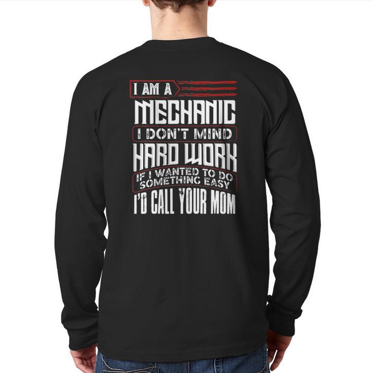 Mens Mechanic Vintage Father's Day For Dad Back Print Long Sleeve T-shirt