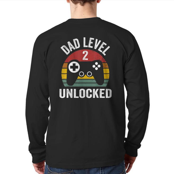 Mens New Dad Dad Level 2 Unlocked For 2 Kids Gaming Back Print Long Sleeve T-shirt