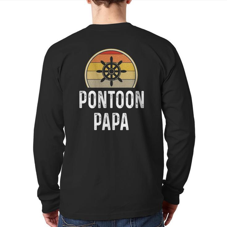 Mens Pontoon Papa Boat Owner Grandpa Dad Retro Back Print Long Sleeve T-shirt