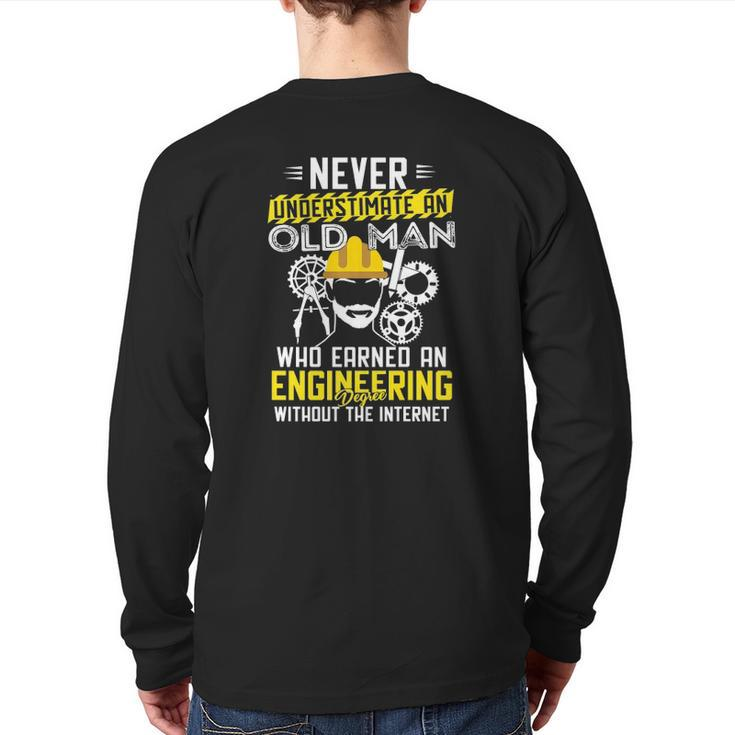 Mens Retired Engineer Grandpa With Engineering Degree Tee Back Print Long Sleeve T-shirt
