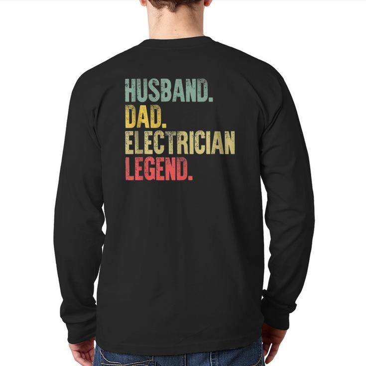 Mens Vintage Husband Dad Electrician Legend Retro Back Print Long Sleeve T-shirt