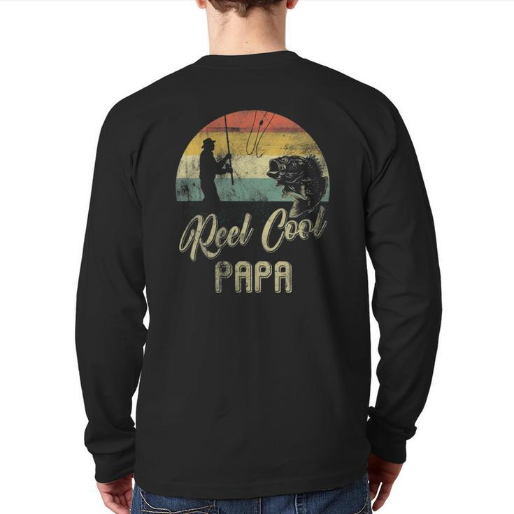 Mens Vintage Reel Cool Papa Fish Fishing Father's Day Back Print Long Sleeve T-shirt