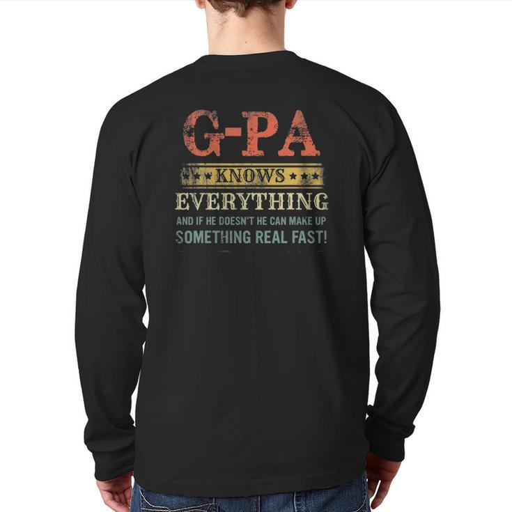 Mens G-Pa Knows Everything Father's Day Vintage Back Print Long Sleeve T-shirt