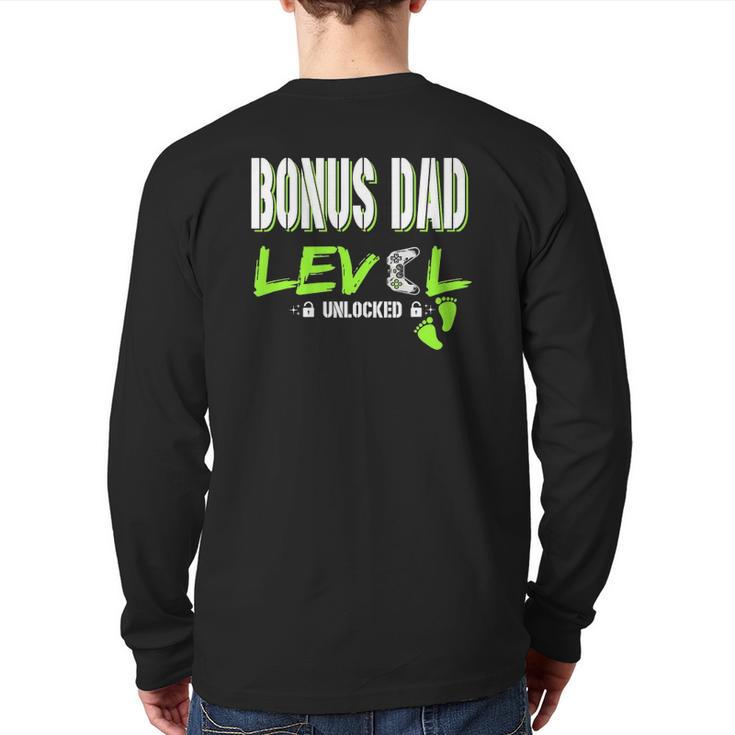 Mens Gaming Bonus Dad Level Unlocked Gamer Leveled Up Father's Back Print Long Sleeve T-shirt